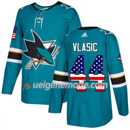 Herren Eishockey San Jose Sharks Trikot Marc-Edouard Vlasic 44 Adidas 2017-2018 Teal USA Flag Fashion Authentic